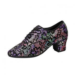 Genuine Leather colorful printed Latin dance shoes for women girls mid-heel sailor waltz tango jazz ballroom dance shoes